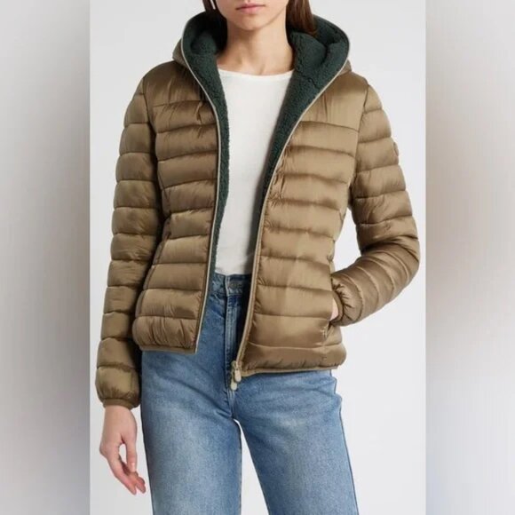SAVE THE DUCK 'Elvira' Water-Resistant Puffer Jacket, Husk Green - Picture 1 of 4